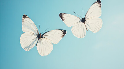 Obraz premium Graceful butterflies dancing in clear blue sky nature photography serene environment aerial view beauty of life