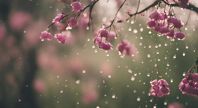 pink flowers in the rain