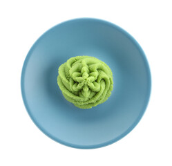 Plate with hot wasabi paste isolated on white, top view