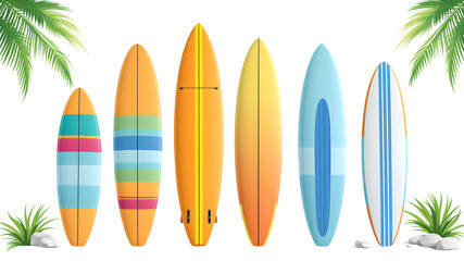 Set of surfboards on white background. Generative AI