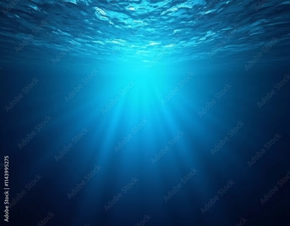 Poster light filters through the surface of the deep blue sea, creating a serene atmosphere with vibrant ra