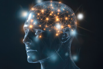 Obraz premium Digital human head with neural network and glowing connections