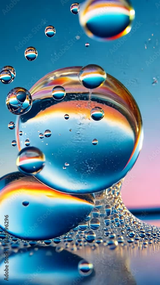 Poster colorful water droplets create a mesmerizing abstract composition in a serene atmosphere during suns