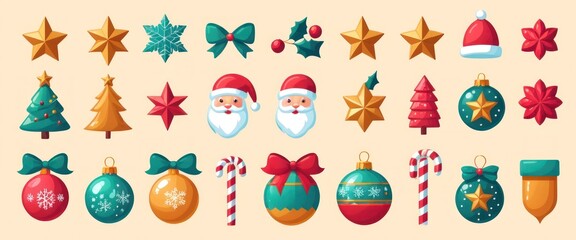 Fototapeta premium Merry Christmas Festive Icons Collection: A Delightful Array of Holiday Symbols