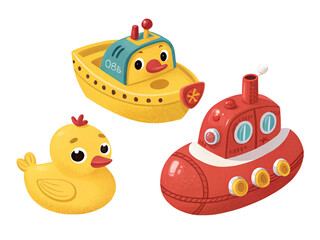 a bath toys retro illustration on transparent