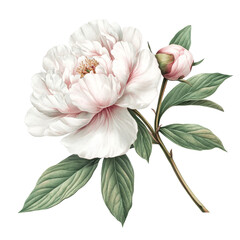 Obraz premium A delicate peony flower with a budding companion on a pristine transparent background captured in soft natural light, Peony flower on transparent background
