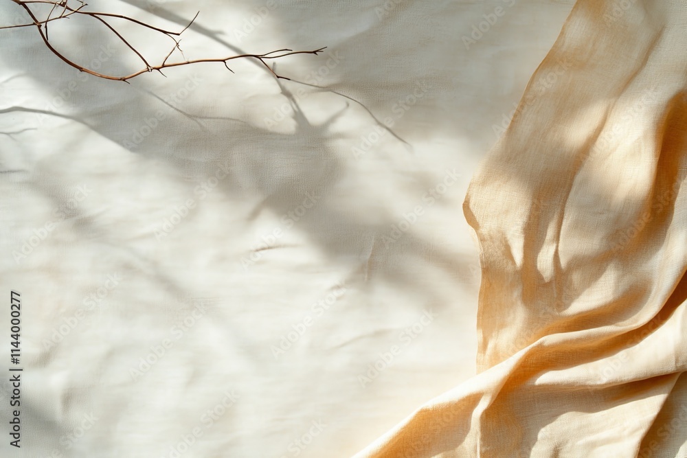 Poster textured fabric and delicate branch create a serene atmosphere in natural light