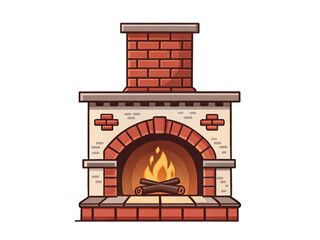 a fireplace retro illustration on transparent