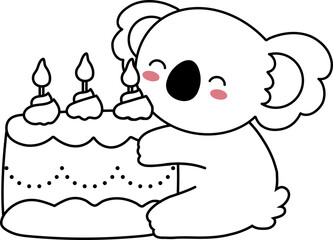 Cute Koala Birthday Cake Outline Coloring