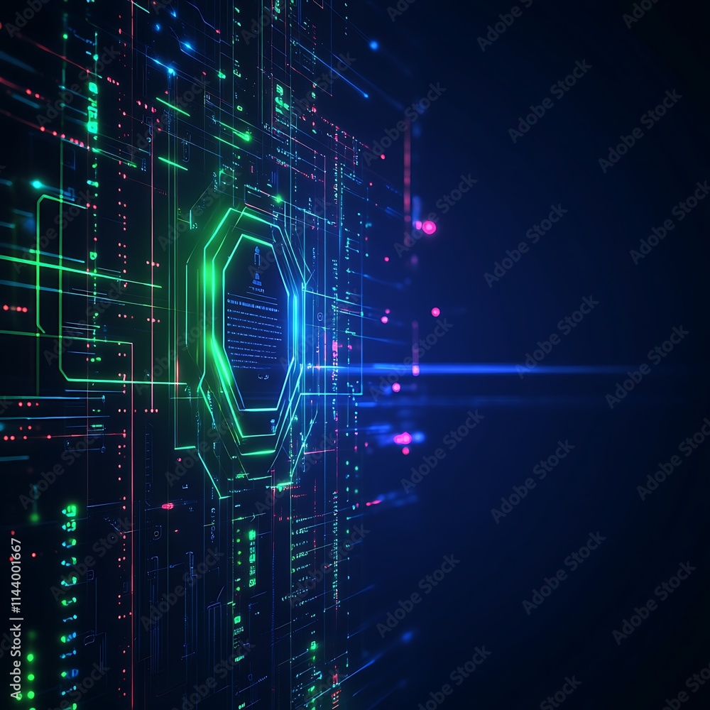 Aufkleber abstract futuristic technology background with glowing lines and digital shapes on dark canvas
