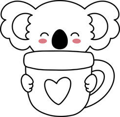 Cute Koala Love Coffee Cup Outline Coloring