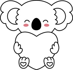 Cute Koala Love Valentine Heart Outline Coloring