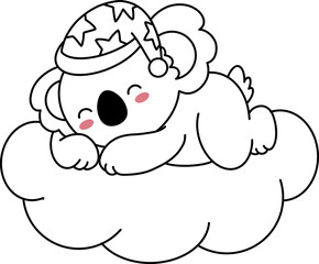 Cute Koala Sleeping On Cloud Outline Coloring