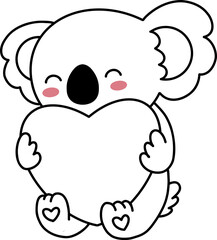 Cute Koala Love Valentine Heart Outline Coloring