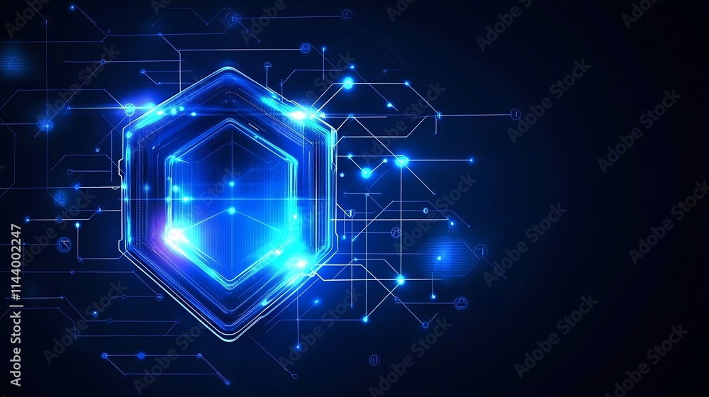 Poster abstract technology background with futuristic hexagon shape and glowing circuit connections