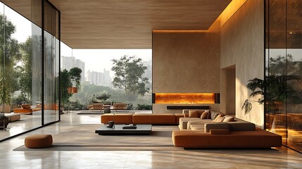 Obraz premium Modern design elements featuring marble walls and luxurious furniture pieces picture