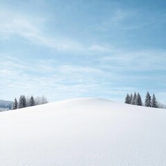 Obraz premium Tranquil Winter Landscape with Soft Snow-Covered Hills and a Serene Blue Sky Diffused by Gentle Cloud Patterns