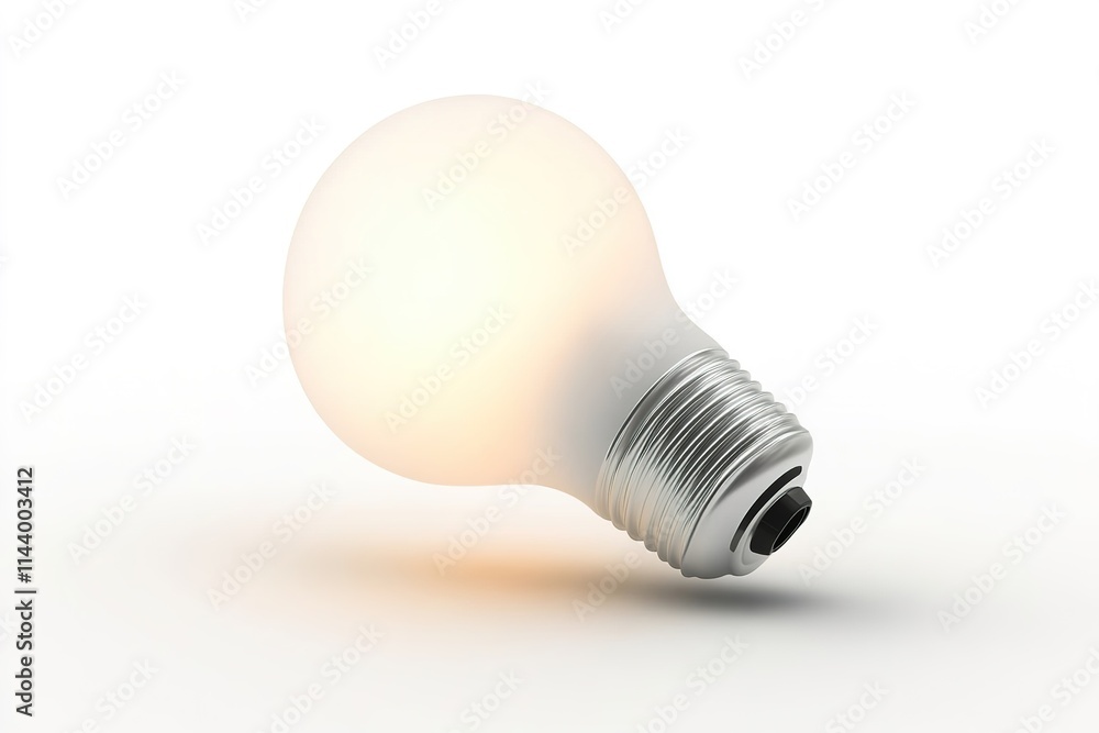 Poster glowing light bulb on plain white background soft glow casting faint shadows on surface