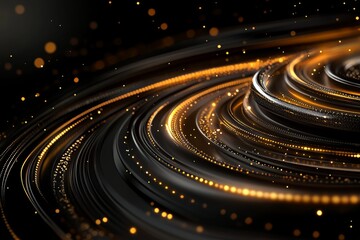 Fototapeta premium Swirling golden lights create a mesmerizing abstract design against a dark backdrop