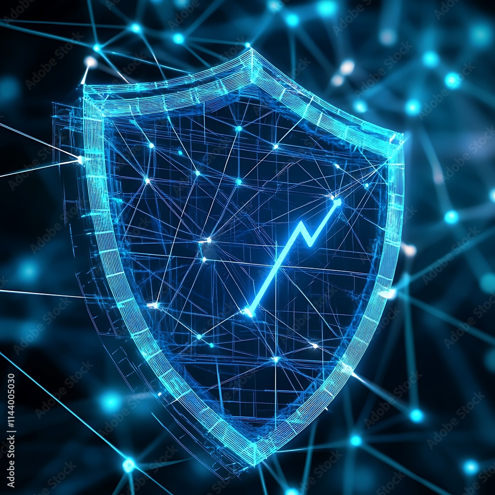Poster digital shield concept representing cybersecurity and data protection in modern technology