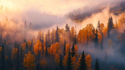 Autumn foliage, idyllic dawn