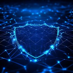 Digital Shield Design with Blue Glowing Network Connections and Data Security Elements