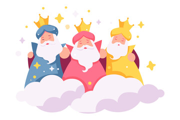 Three men in crowns are in the clouds