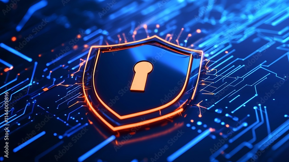 Poster digital shield icon on circuit background for cybersecurity and protection concept