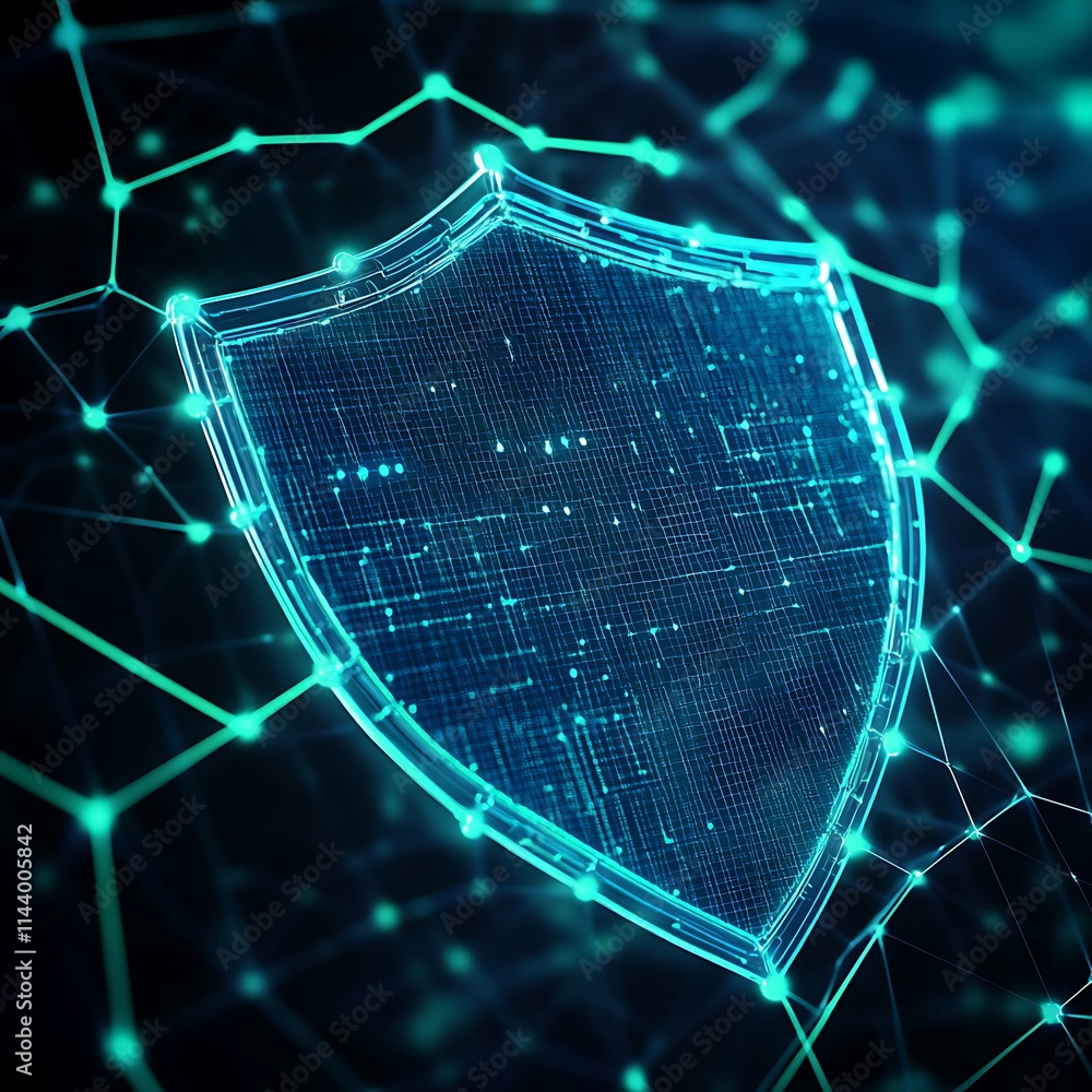 Aufkleber digital shield icon representing cybersecurity and data protection in a network environment