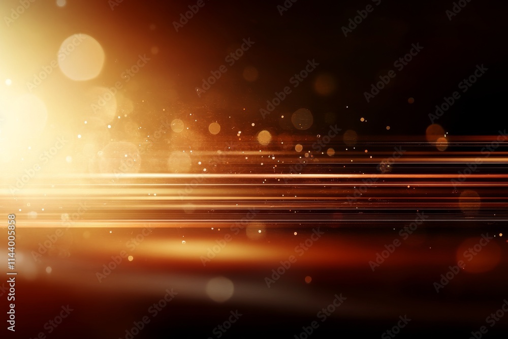 Poster dynamic light streaks create a vibrant abstract background of warm colors and sparkling particles in