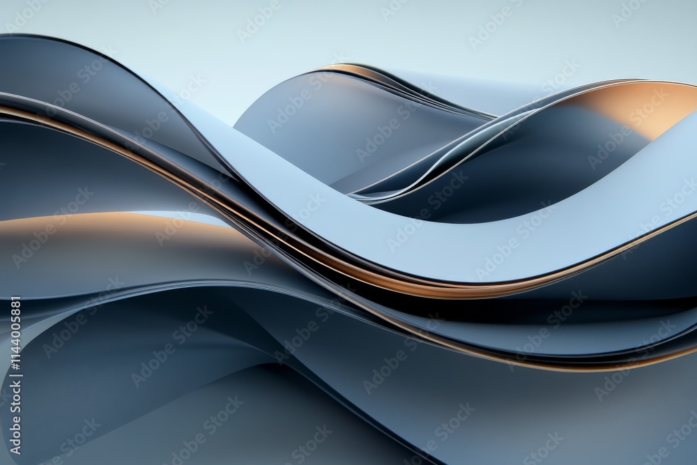 Aufkleber abstract waves of smooth metal in soft gray and gold tones create a serene visual effect in modern d