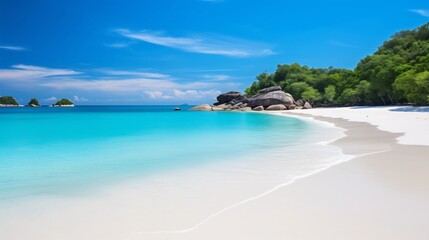 Fototapeta premium Stunning Similan Islands with Pristine White Sand Beaches and Turquoise Crystal Clear Waters Offering a Serene and Picturesque Tropical Paradise
