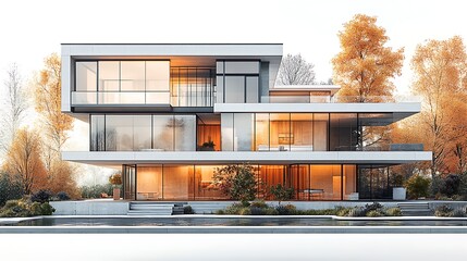 Modern luxurious villa with a pool surrounded by vibrant forest greenery image