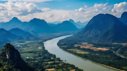 Obraz premium Breathtaking Aerial View of the Legendary Golden Triangle Viewpoint Where the Borders of Thailand Laos and Myanmar Meet at the Mekong River