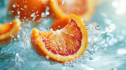 Vibrant Blood Orange Slices Splashing in Water. AI Generated