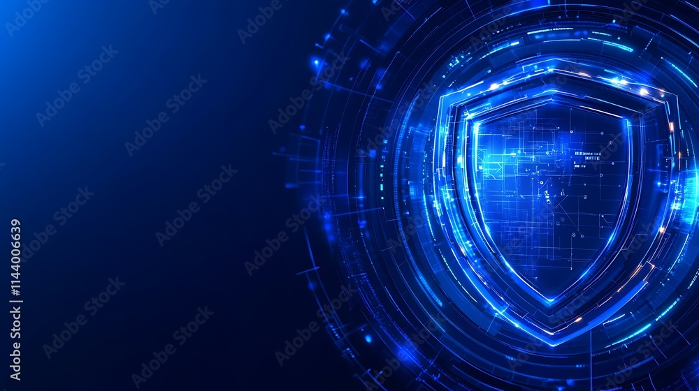 Poster digital shield symbol representation for cybersecurity and data protection concepts