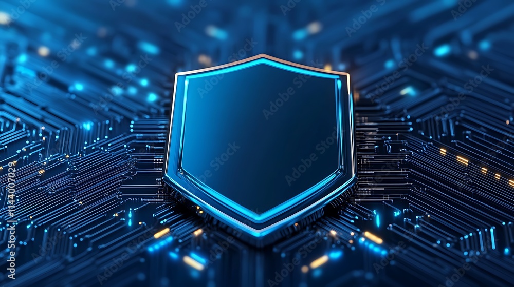 Poster digital shield symbol with circuit pattern in modern technology background