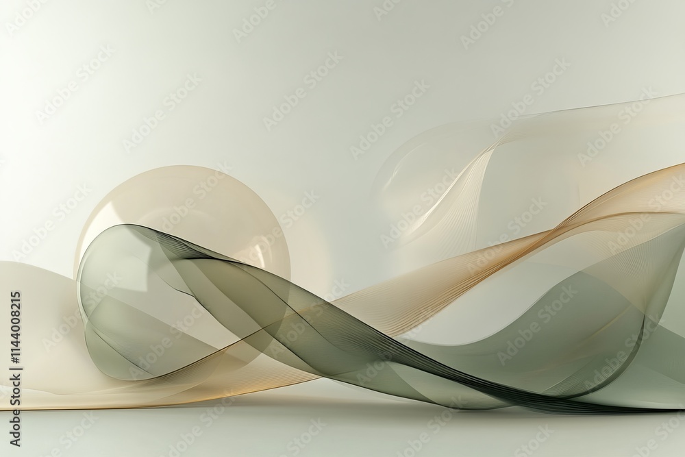 Poster flowing fabric shapes and soft curves create an elegant abstract composition in neutral tones