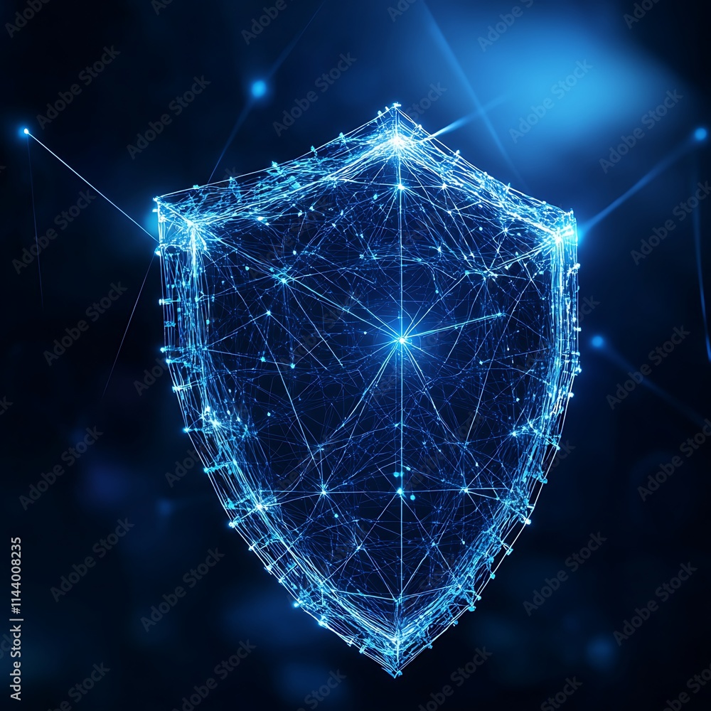 Poster digital shield with network connections representing cybersecurity and data protection