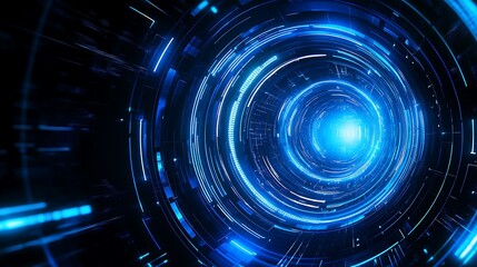 Futuristic Abstract Digital Background with Blue Circular Lights and Motion Effect
