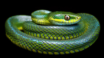 Green snake with a yellow eye