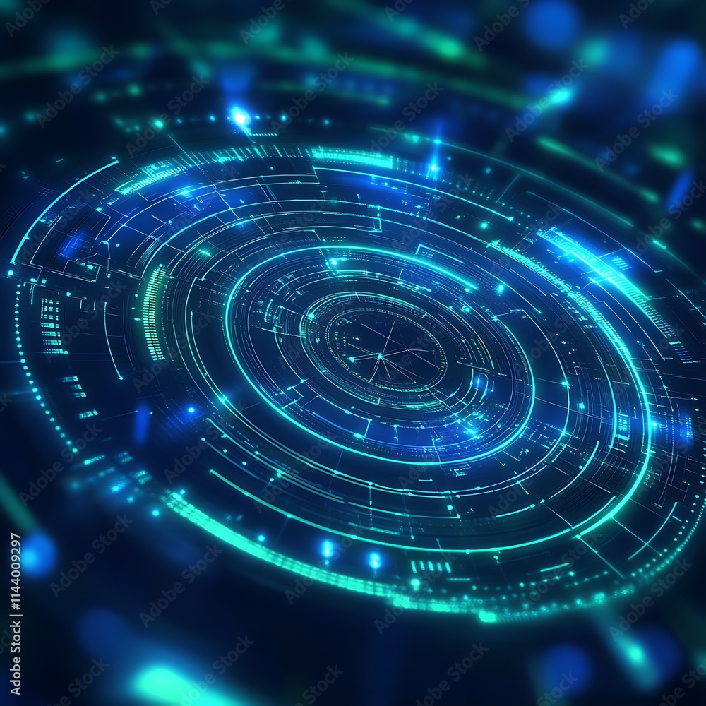 Poster futuristic abstract digital technology circular pattern with light effects in cyber space