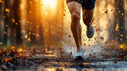 Man Running Through Puddle