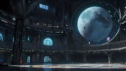 ゲーム背景　異世界月基地の廃墟風景