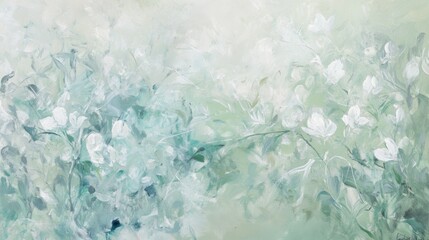 Obraz premium Delicate swirls of pale mint, soft teal, and light jade hues envelop serene meadow grasses, evoking the tranquility of a cool breeze and the peaceful calm of nature's embrace