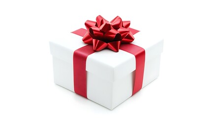 Gift mockup brightly wrapped with red bow on clean white backdrop wide shot photo. AI Generated