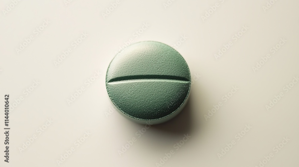 Poster green pill on white background with smooth texture and subtle shadow