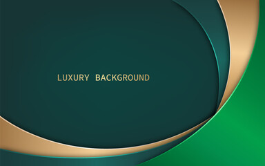 Luxury and elegant background with green and gold curved shapes overlapping layers. Vector illustration