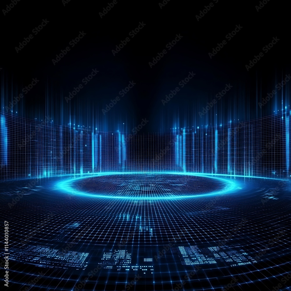 Poster futuristic digital background with glowing grid and light beams for technology concepts