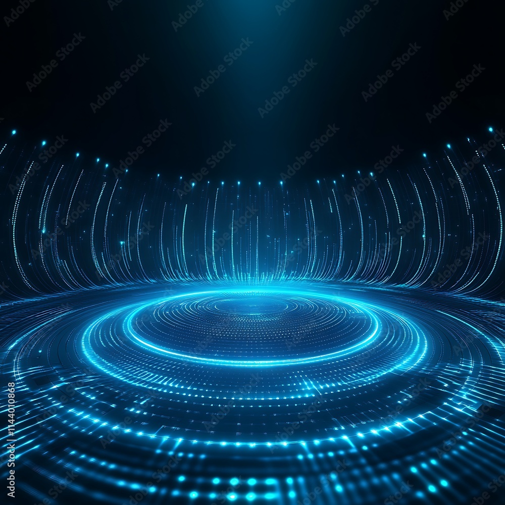 Poster futuristic digital background with glowing circles and waves in a technology space environment